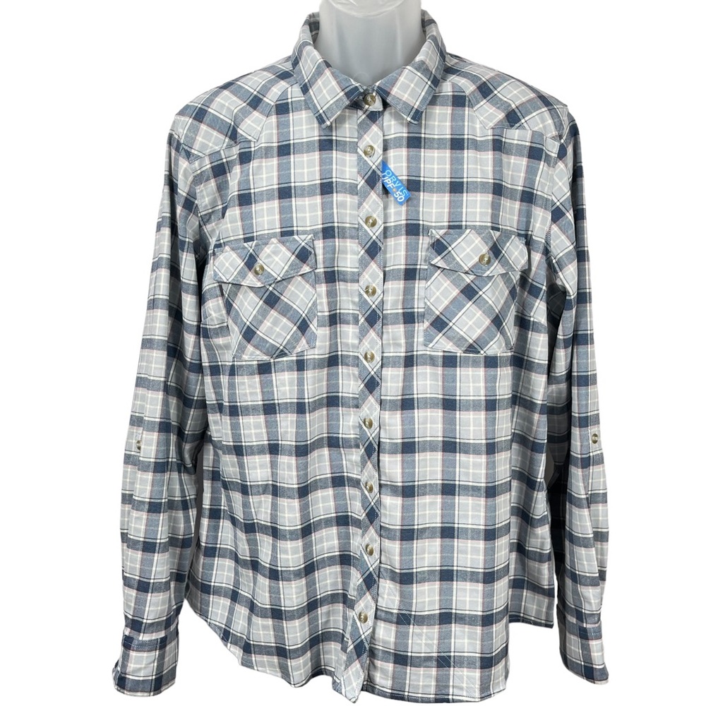Orvis UFP 50 Sun Protection Outdoor Performance Plaid‎ L/S Shirt Womens XL